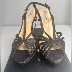 Nina - Fenix-YF Black Glittery Strappy Heels - Size: 7